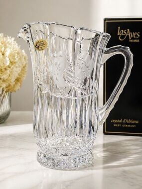 Vintage Las Aves Crystal Pitcher Lead Crystal Birds West Germany 24%